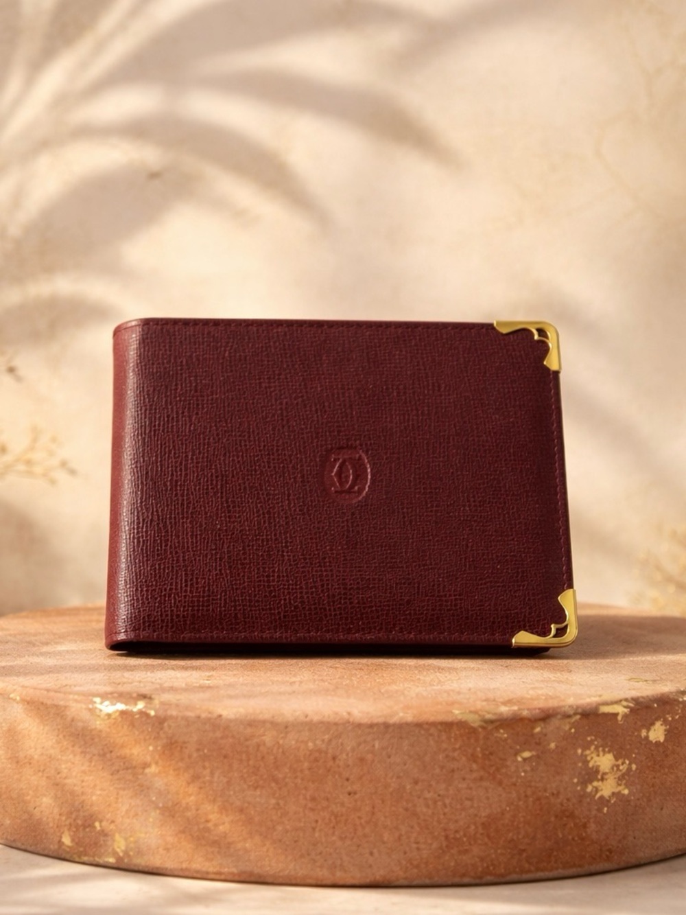 Burgundy 100% Genuine Leather Wallet with Gold Corner Accents